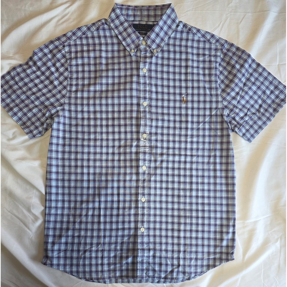 Polo Ralph Lauren Slim Fit Red White Blue Plaid Short Sleeve Shirt Men's Size Sm